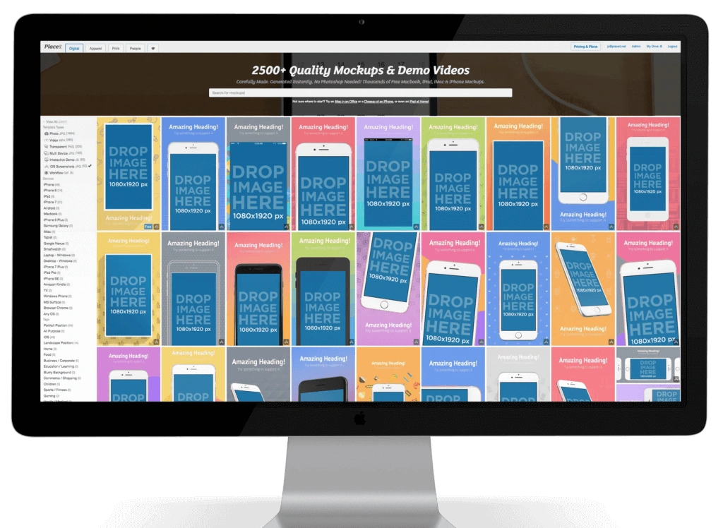 PlaceIt contextual mockup generator showing app screenshots in real-world device scenarios